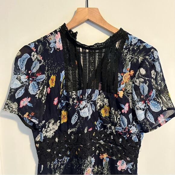 Anthropologie Foxiedox Black Floral Mini Dress Medium - Picture 7 of 11